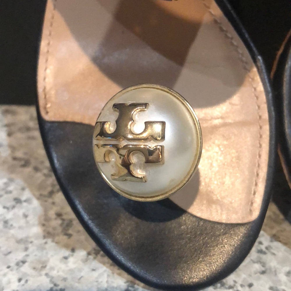 Tory Burch Estella Satin Bejeweled Pearl Block Sandal Sz 5 - Picture 12 of 16